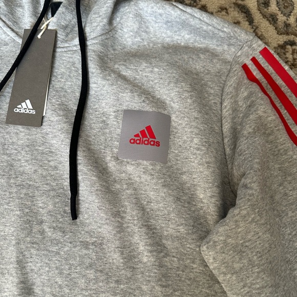 adidas Gray and Red Pullover Hoodie with Stripes - Picture 2 of 4